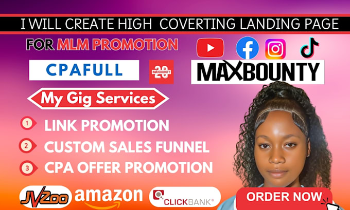 Gig Preview - Do maxbounty clickbank cpa affiliate marketing with landing page link promotion