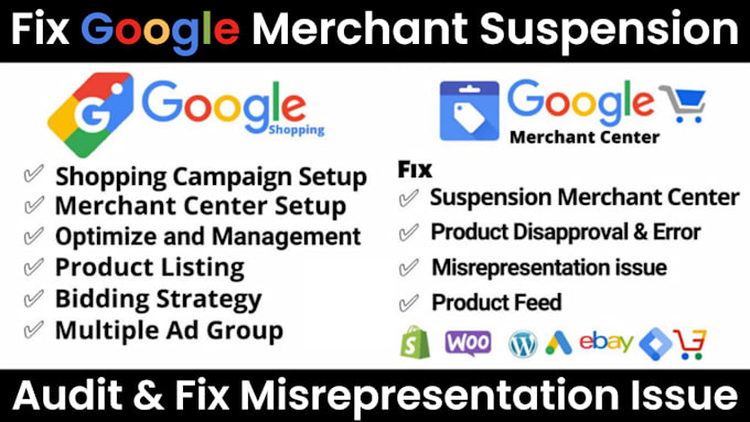 Gig Preview - Setup, reactive, fix google merchant center suspension or misrepresentation