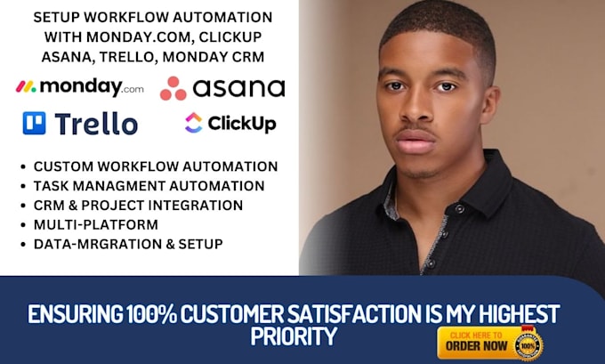 Gig Preview - Setup workflow automations with monday com click up asana trello monday CRM