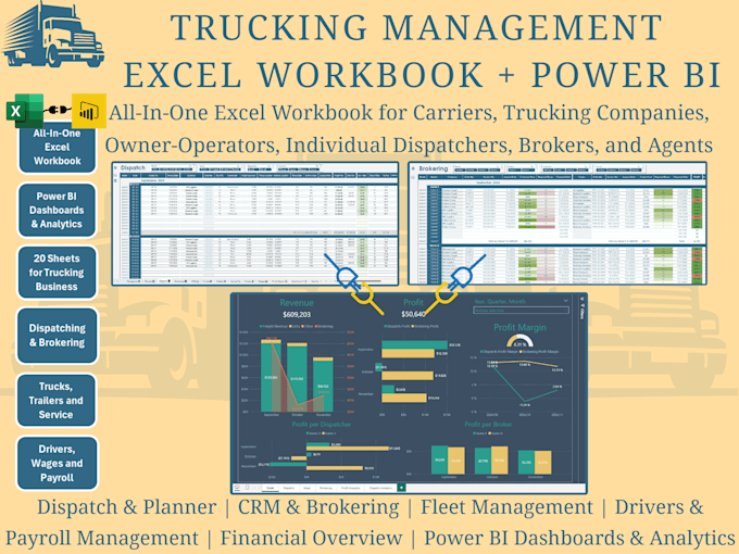 Gig Preview - Do trucking management excel workbook with power bi data analytics