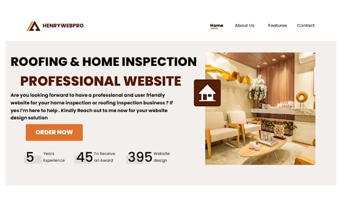 Gig Preview - Design roofing website roofing inspection website roofing, home inspection leads