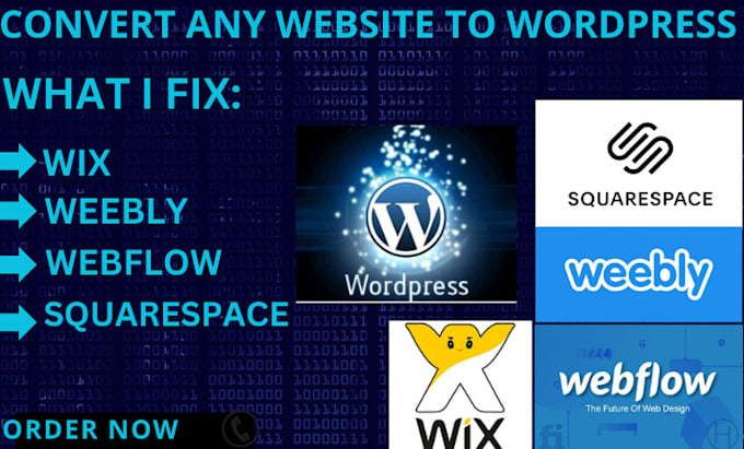 Gig Preview - Fix your wix, squarespace, weebly and webflow website converting to wordpress