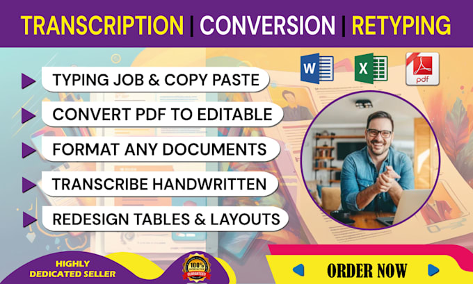 Gig Preview - Do english typing job, page typing, retype scanned document and convert pdf