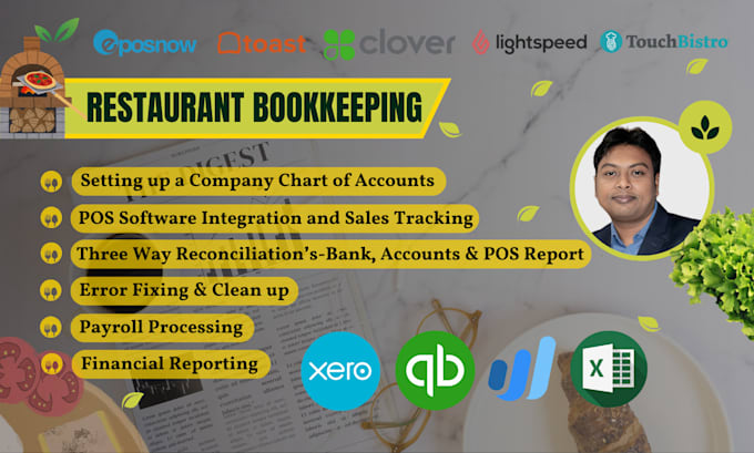 Gig Preview - Do bookkeeping for restaurant cafe bar and bakery in quickbooks xero wave