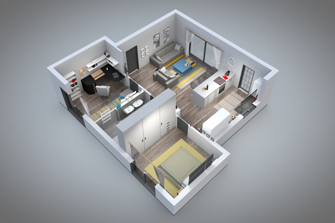 Gig Preview - 2d to 3d floor plan for your house, redraw floor plan with 3d interior rendering