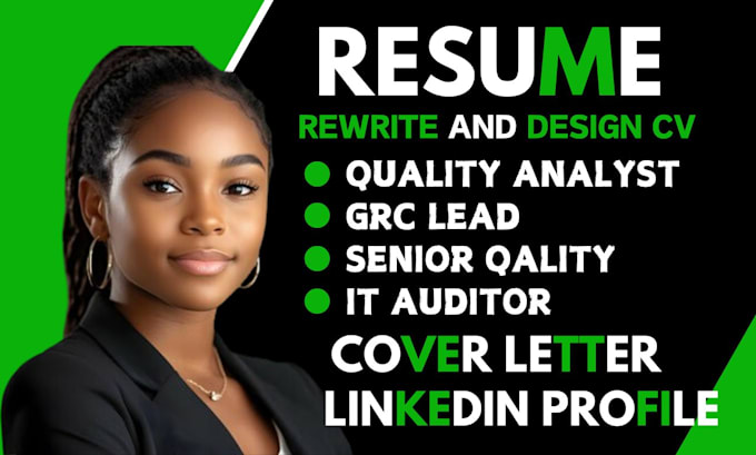 Gig Preview - Write quality assurance, QA lead, QA technician, IT auditor and grc lead resume