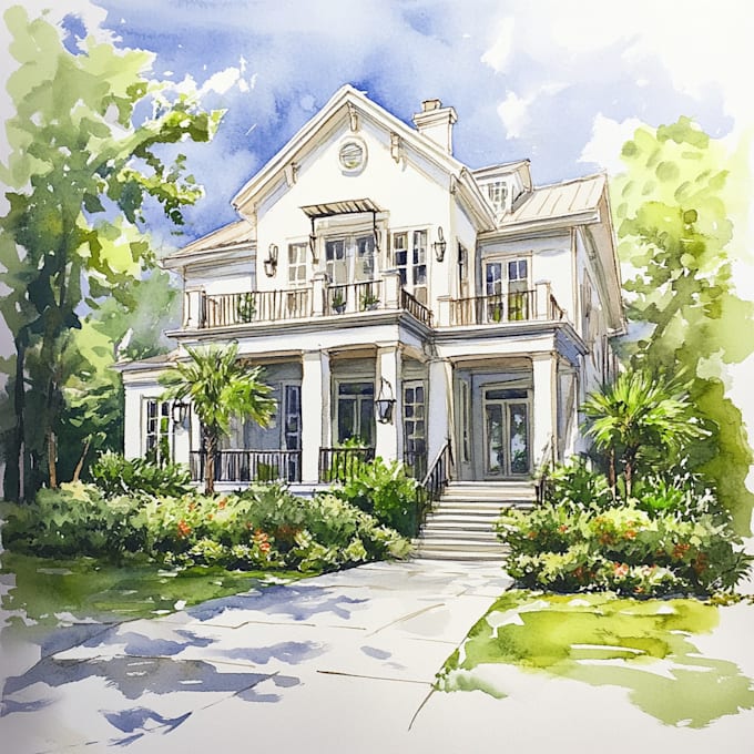 Gig Preview - Draw watercolor wedding venue, house, landscape