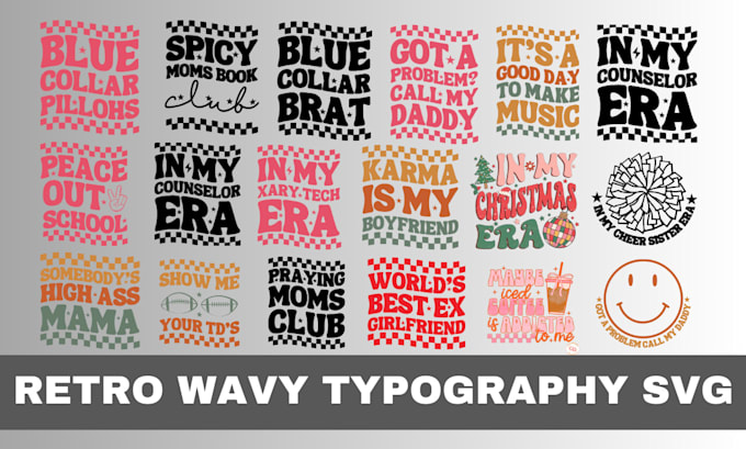 Gig Preview - Retro wavy typography svg bundle design, t shirt design