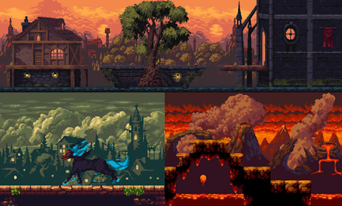 Gig Preview - Do pixel retro pokemon game background enviroment landscape artist illustration