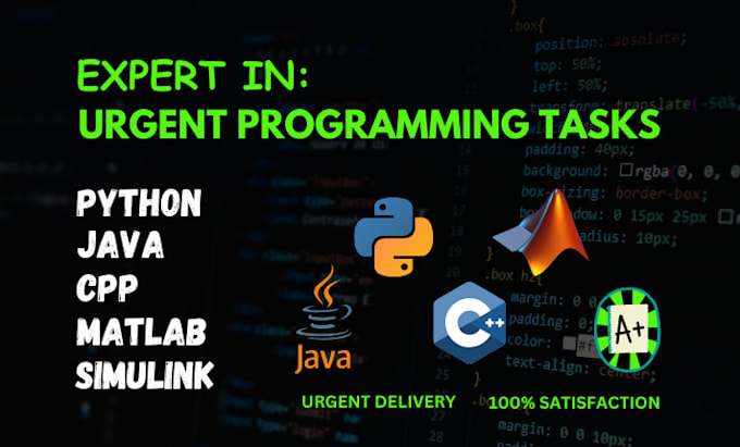 Gig Preview - Do urgent assignments in python, java, cpp, matlab and simulink