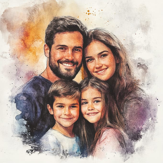 Gig Preview - Draw a family portrait with realistic watercolor style