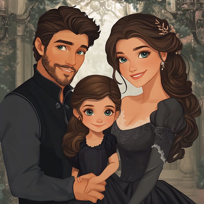 Gig Preview - Do a cute cartoon family portrait in my disney style