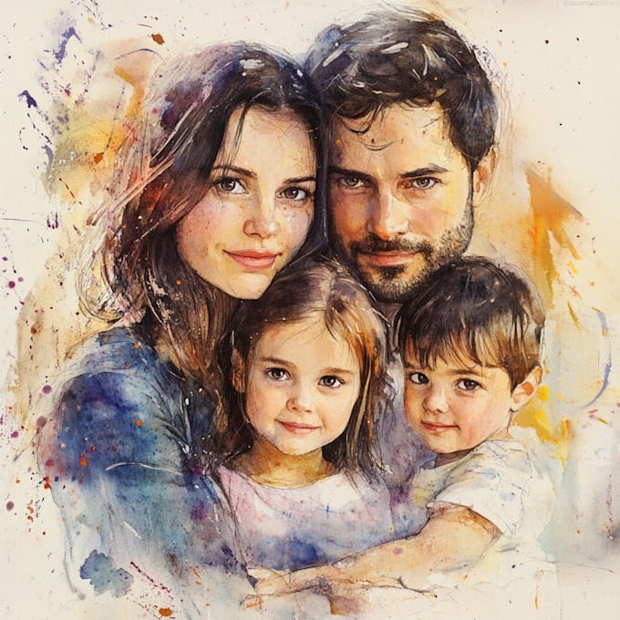 Gig Preview - Create amazing family portrait watercolor portrait