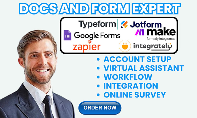 Gig Preview - Integrate jotform typrform google form with zapier make CRM payment gateway VA