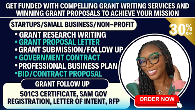 Gig Preview - Do grant writing and submission, grant proposal, business plan, bid proposal rfp