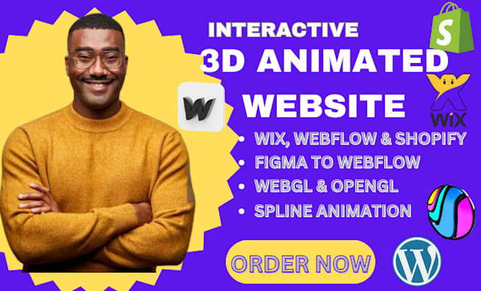 Gig Preview - Design 3d animated webflow websites, webflow spline, 3d animated website