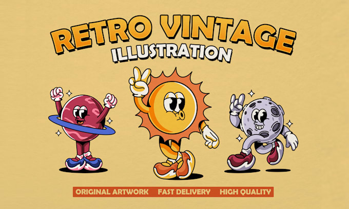 Gig Preview - Draw vintage retro cartoon illustration for mascot,  tshirt