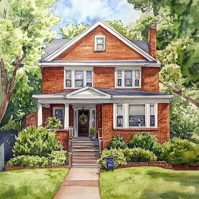 Gig Preview - Create a hand painted watercolor house portrait of your home