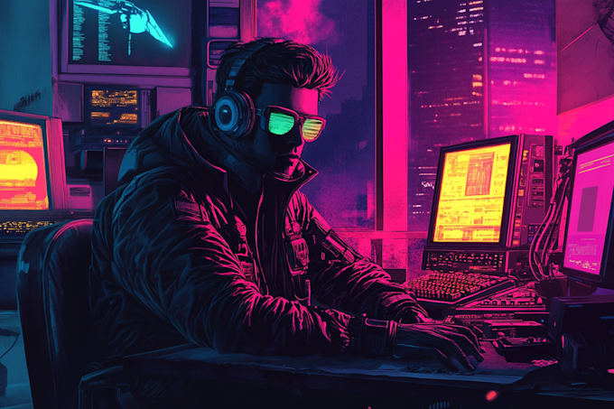 Gig Preview - Do illustration retrowave cyberpunk synthwave with my style