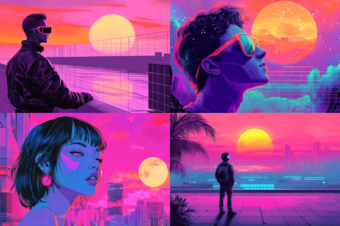 Gig Preview - Do vaporwave retrowave illustration with my style