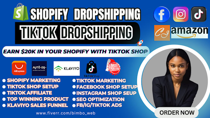 Gig Preview - Setup tiktok shop dropshipping shopify store marketing manager tiktok shop sales