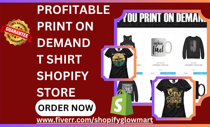 Gig Preview - Setup shopify store t shirt design etsy store print on demand printful printify