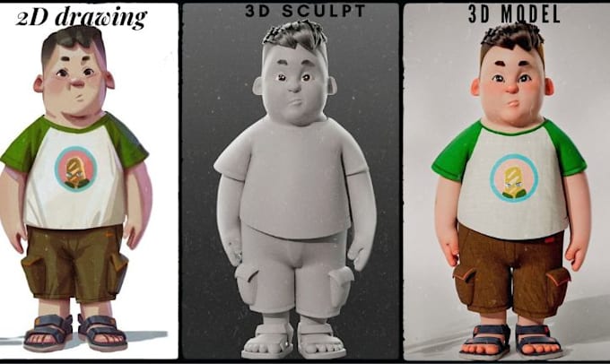 Bestseller - convert 2d to 3d character model cartoon character for print, game and animation