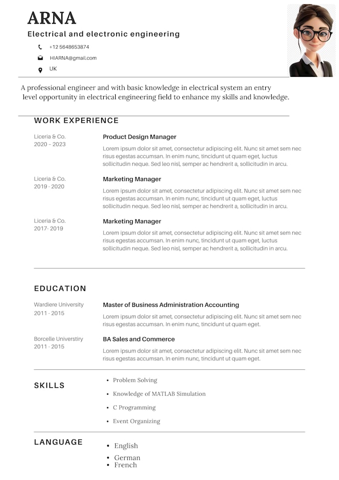 Gig Preview - Prepare professional academic resume