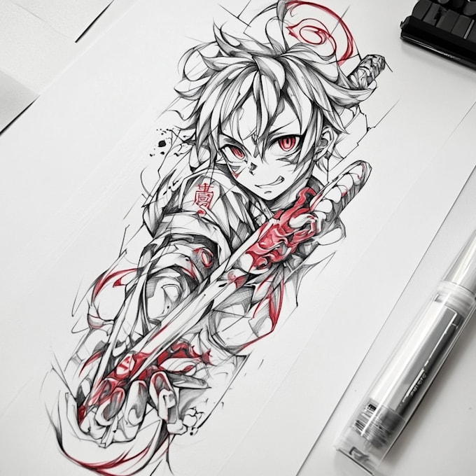 Gig Preview - Custom anime tattoo sleeve drawing sketch by renowned tattoo artistcustom tattoo