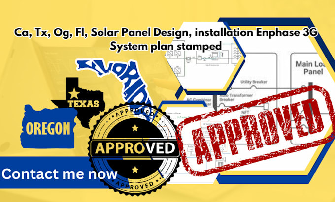 Gig Preview - Ca, tx, og, fl, solar panel design, installation enphase 3g system plan stamped