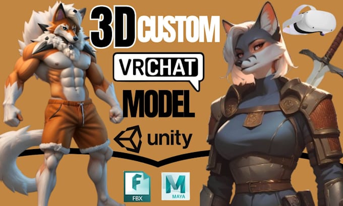 Gig Preview - Create a custom vrchat avatar 3d model furry model nsfw avatar in unity