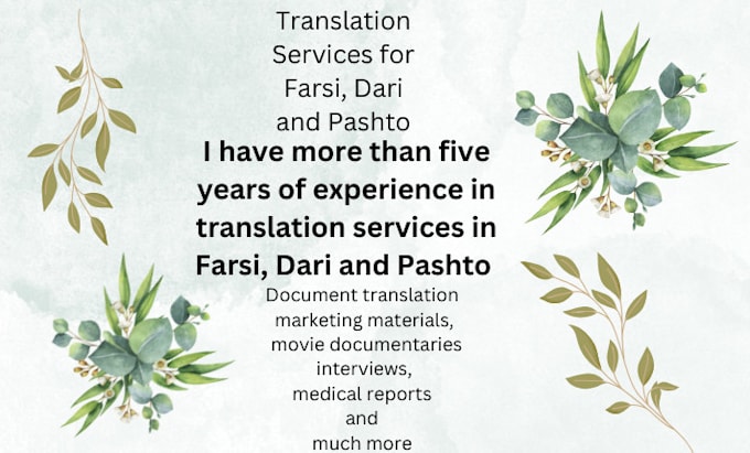 Gig Preview - Be your interpreter for farsi, dari and pashto