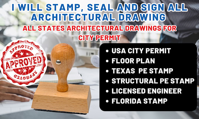 Gig Preview - Do architectural mep stamp, review texas pe stamp, usa license engineer stamp