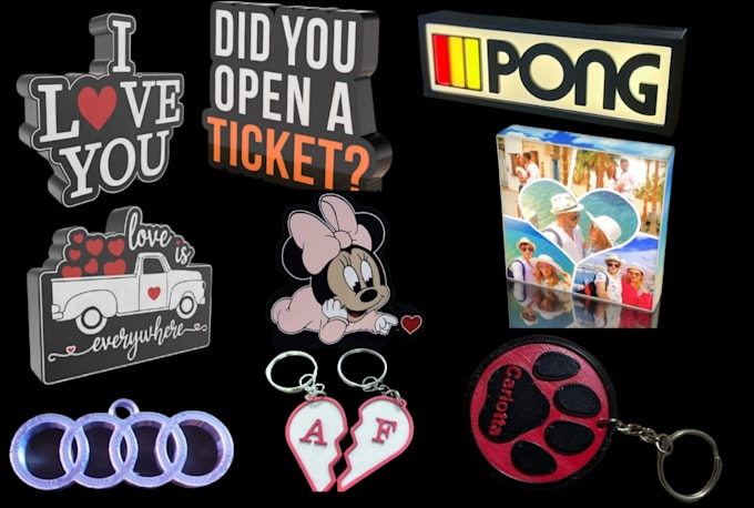 Gig Preview - Design 3d lightbox, 3d logo, keychain, texts ready for 3d printing in 3mf or stl