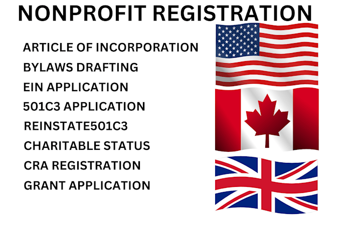 Gig Preview - Set up your nonprofit in the UK, US, or canada,501c3, reinstatement, ein, cra