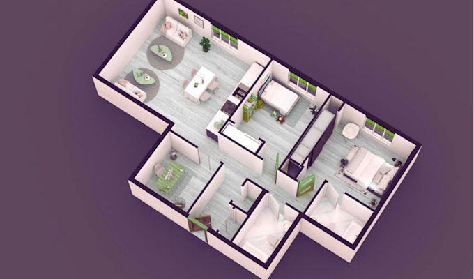 Gig Preview - Design floor plan 3d interior and exterior home rendering and virtual staging