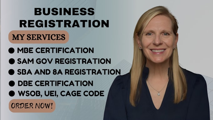 Gig Preview - Do mbe certification wosb sdvosb 8a wbe sba dba dbe samgov, cage code, uei, llc