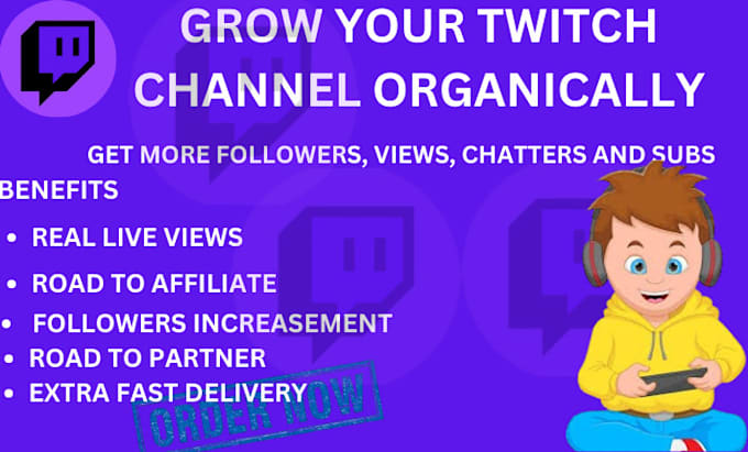 Gig Preview - Do organic twitch channel promotion twitch affiliate, twitch partner