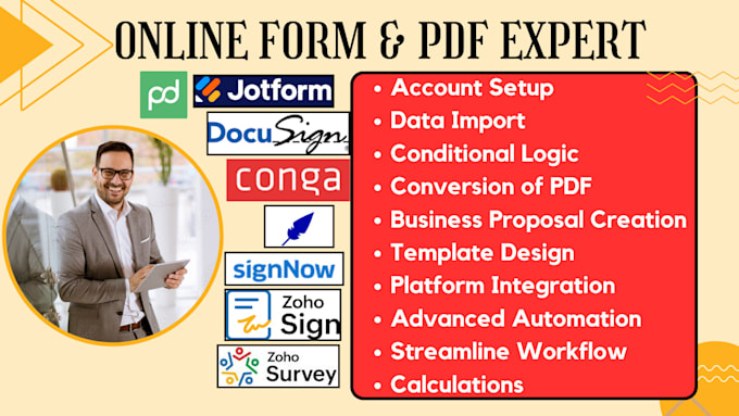 Gig Preview - Create jotform docu sign pandadoc conga zoho survey zoho sign xodo sign sign now