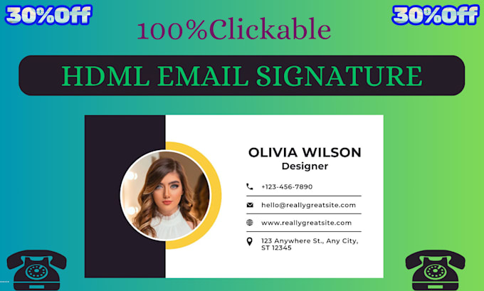 Bestseller - create HTML email signature, clickable HTML email signature for email, outlook