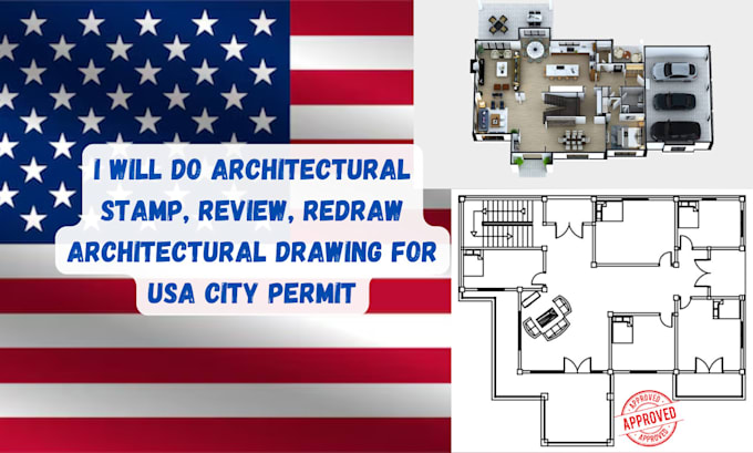 Gig Preview - Do architectural stamp, review, redraw architectural drawing for USA city permit