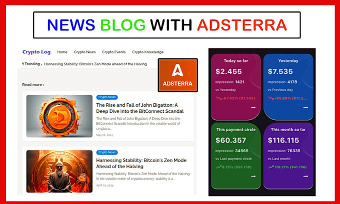 Gig Preview - Create blogger website with adsterra ads monetization any category