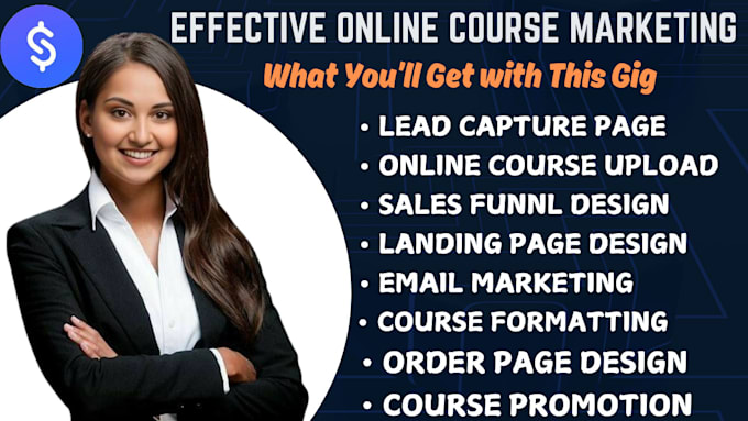 Gig Preview - Do udemy online course sales funnel, online course uploading landing page design