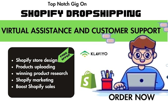 Gig Preview - Be shopify dropshipping sales marketing virtual assistant upload winning product