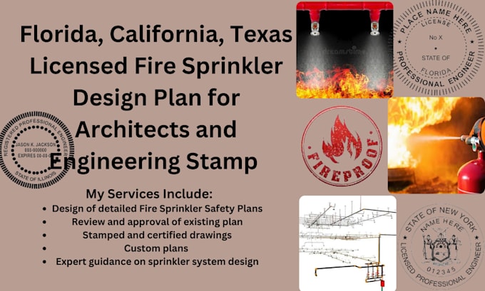 Gig Preview - Do fl, ca, tx USA licensed fire sprinkler plan for architect and engr stamp