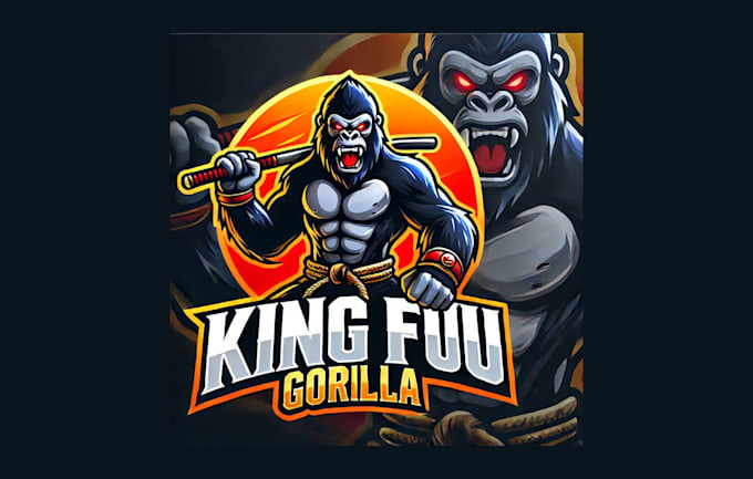 Gig Preview - Design modarn kungfu gorilla mascot logo with free source file