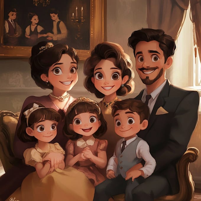 Gig Preview - Create a family portrait in my disney style