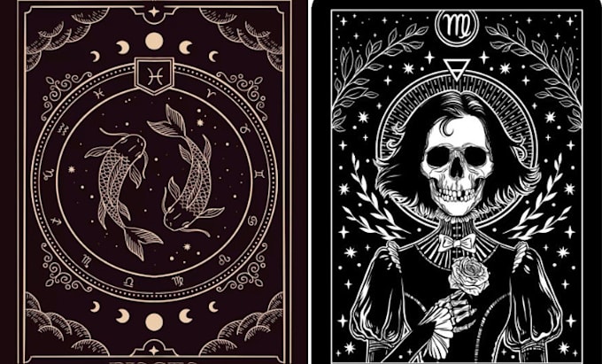 Gig Preview - Design custom tarot card, card game, zodiac, oracle, or playing card in vintage