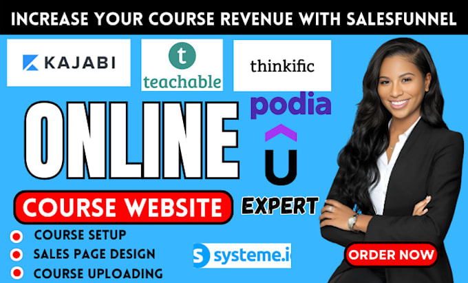 Gig Preview - Kajabi online course website landing page teachable thinkific sales page