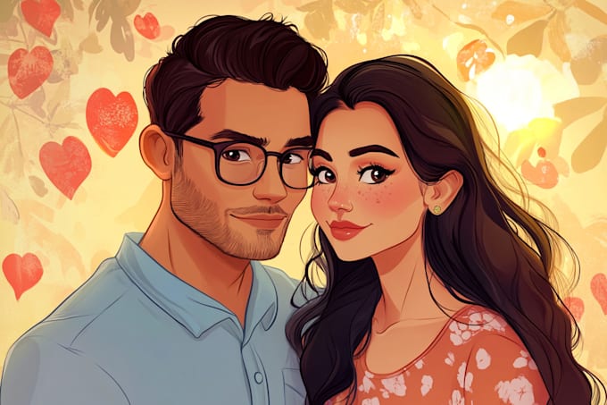 Bestseller - draw you cute lovely disney couple portrait